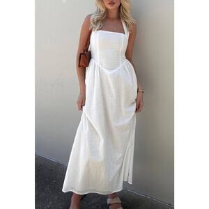 Supreme Fashion Maxi Dress Womens M White Halter Sleeveless Summer Chic NWT